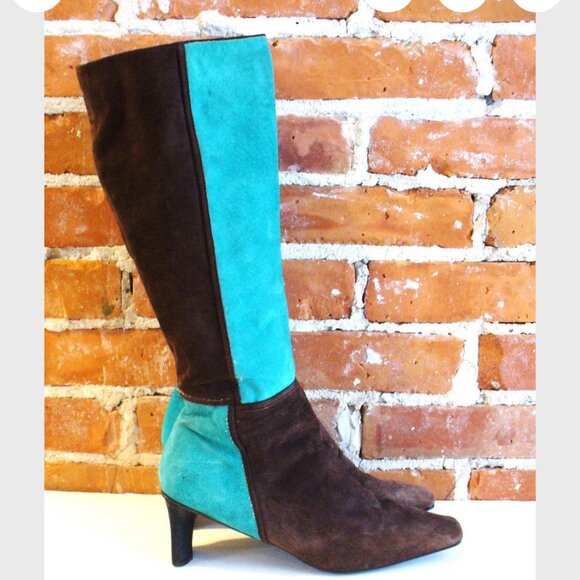 70s Disco VTG Suede Bob Mackie color block boots Cher 8 hippie boho y2k 80s 90s - Picture 3 of 10